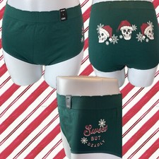 Torrid 2 Green Sweet But Deadly Skulls Santa Hat Graphic Seamless Brief Panties