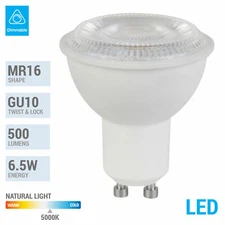 MR16 Lensed LED 6.5W Watt Twist and Lock GU10 Dimmable 25 Deg 50K Natural White