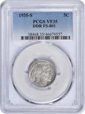 1935-S Buffalo Nickel DDR FS-801 VF35 PCGS