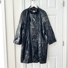 Jane Post Black Patent Shiny Boxy Rain Coat Poncho Jacket Snap Button Back 1x