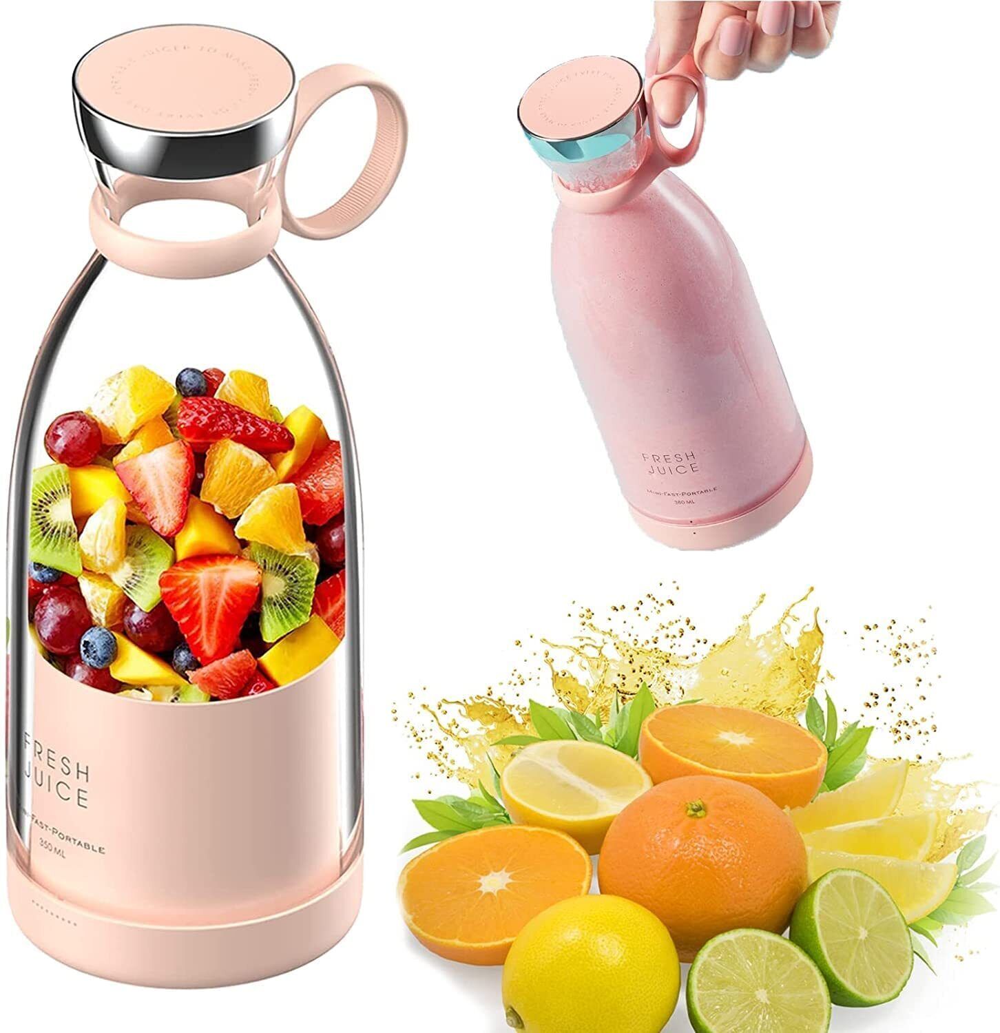 Portable Blender, Personal Size Eletric USB Juicer Cup, Fruit, Smoothie,  Baby Food Mixing Machine Magnetic Secure Switch 380ml (Pink)