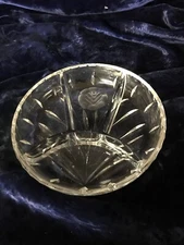 Vintage Heavy Glass Divided Nut / Candy Dish Etched Flower