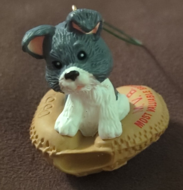 Hallmark Christmas Ornament 1990 Most Valuable Brother Puppy on Catcher