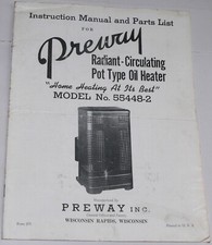 brochure/owner's manual collectible/vintage Preway pot type fuel oilheaterindoor