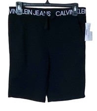 NWT YOUTH KIDS CALVIN KLEIN JEANS BLACK FLEECE LOGO SHORTS SZ M 10-12