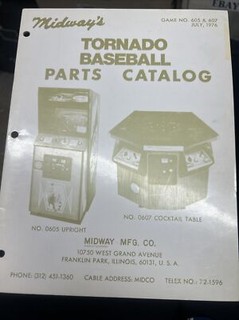 Midway TORNADO BASEBALL Arcade Video Game Manual good used original