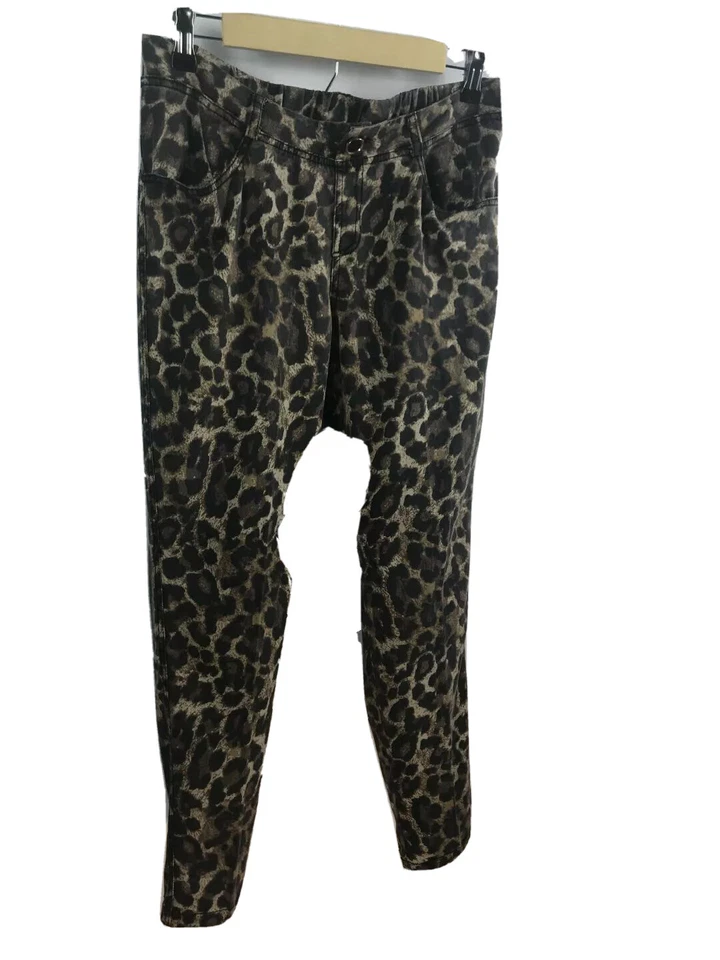 Animal Print Brown Pull-on Lightweight Pants Elastic Waist Women's Size M - Image 4 of 4