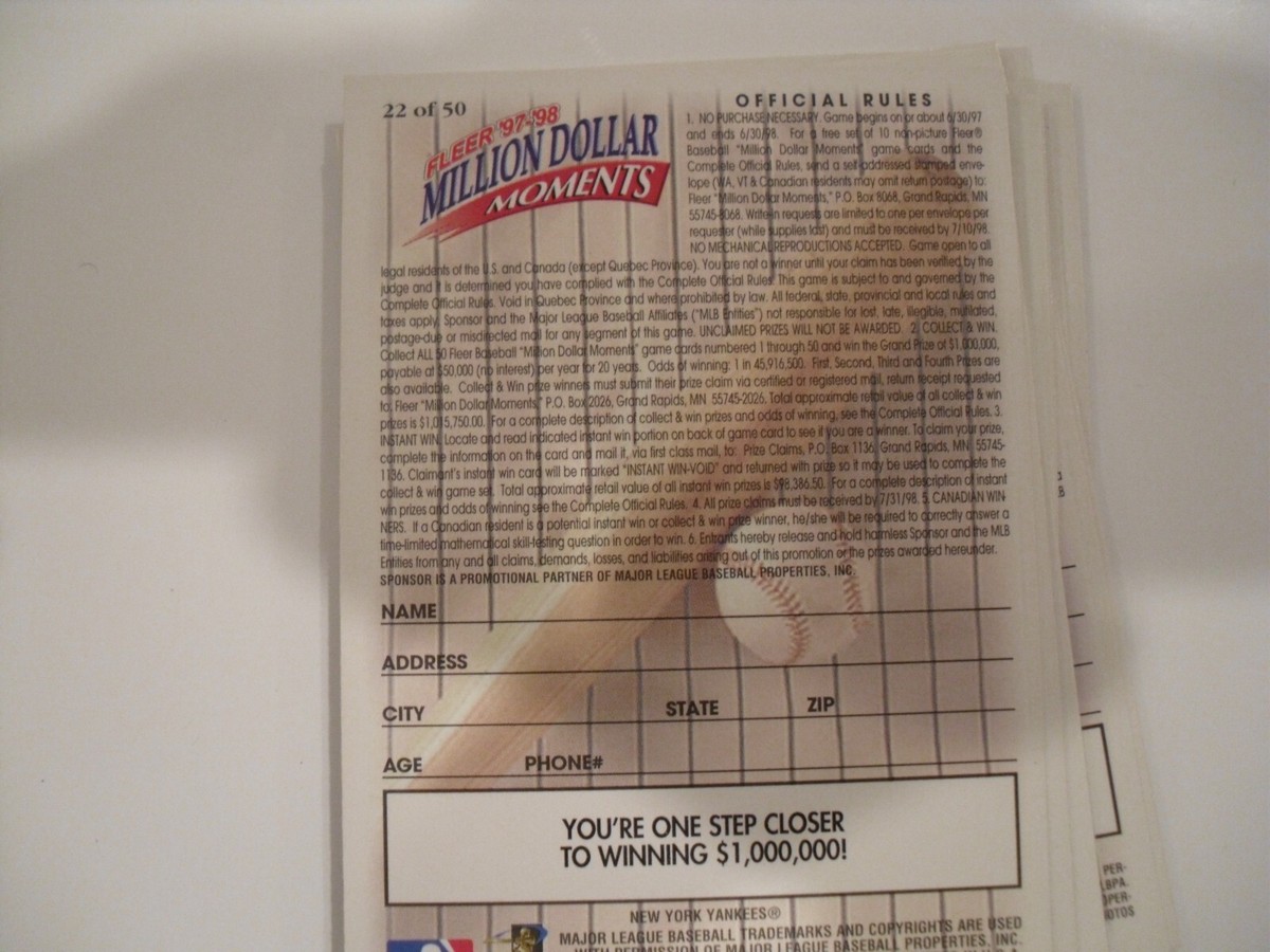 BASEBALL CARD FLEER 97-98 MILLION DOLLAR MOMENTS BERNIE WILLIAMS