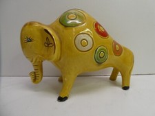 VINTAGE POTTERY ELEPHANT STATUE FIGURINE MID CENTURY HAND PAINTED