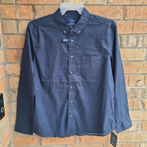George Men's Long Sleeve Poplin Button-Up Shirt Blue Cove Geo Size L - Picture 14 of 16