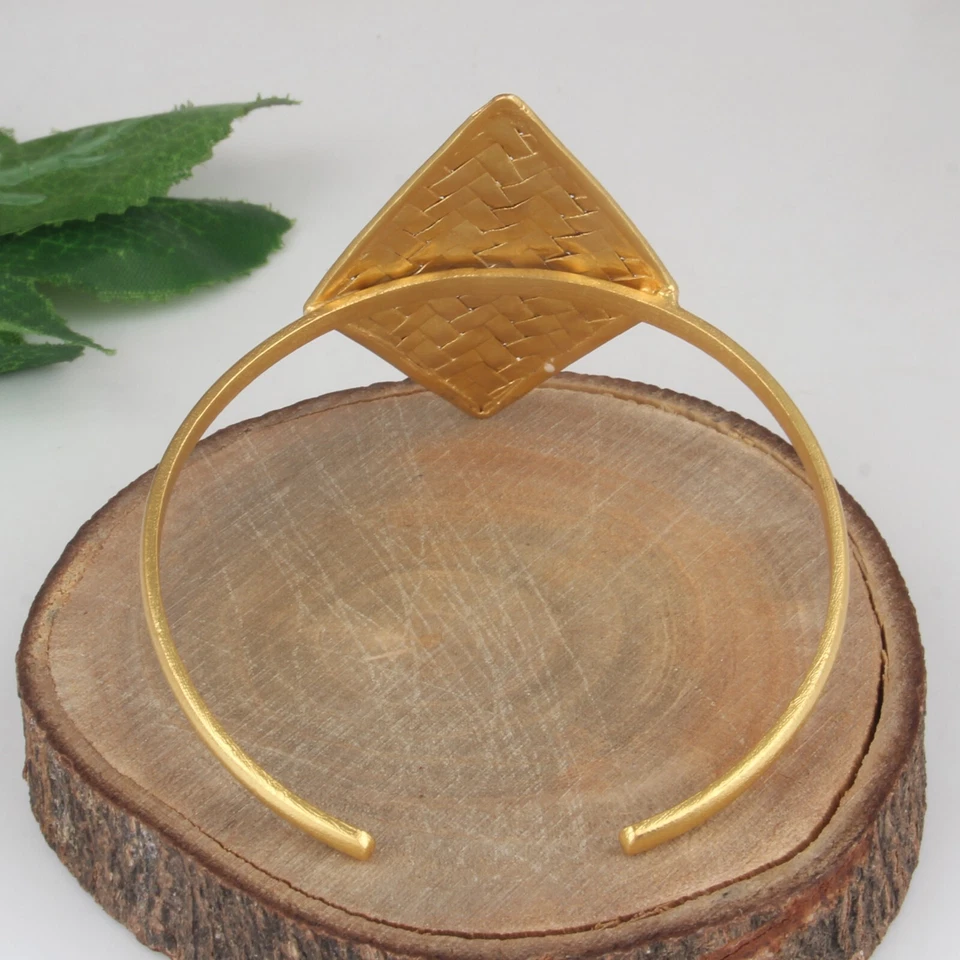 Браслет-манжета из желтого золота с ромбом геометрические ювелирные изделия для друга из черного оникса - Изображение 4 из 4