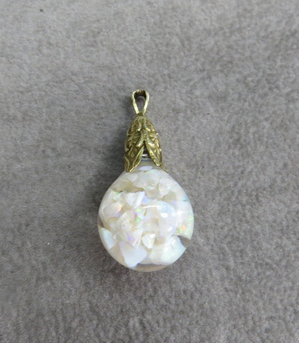 Horace Welch Pat 1922, 14k g Floating Opal Glass Orb Charm Pendant Jumbo 1 1/2"