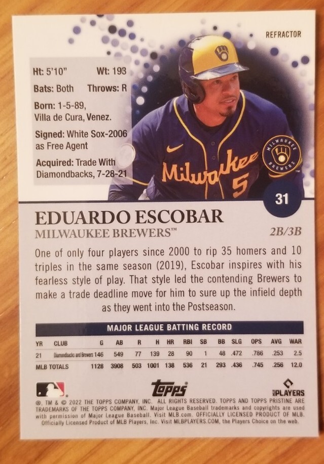 2022 Topps Pristine - Eduardo Escobar #31 Refractor for sale online | eBay