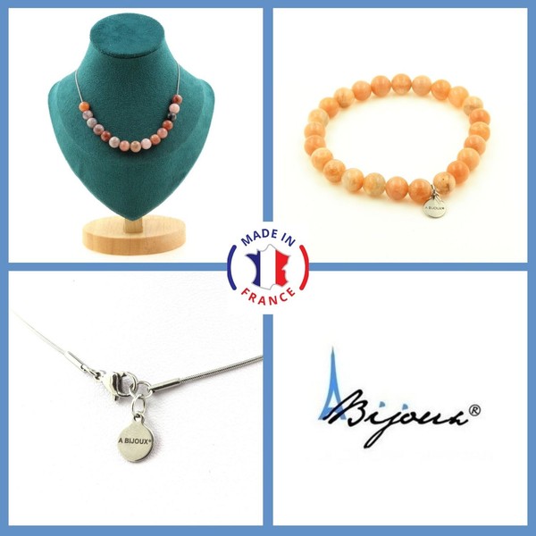 Steine Und Mineralien. Schmuckset Armband Halskette 15 Perlen Sonnenstein-image