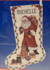 Vintage 1987  Dimensions Old St Nick Counted Cross Stitch Stocking Kit # 8350