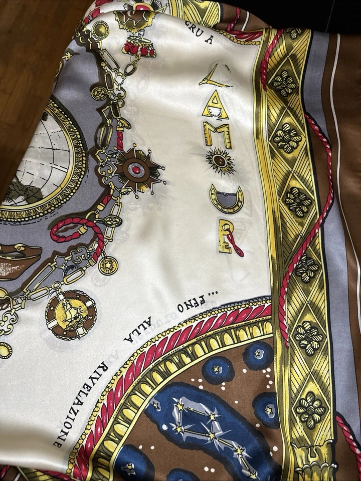 "Bufanda de seda pura diseño barroco grande 42"" bordes enrollados a mano" Foto 3 de 4