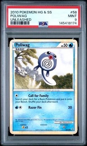2010 POKEMON HEARTGOLD & SOULSILVER UNLEASHED #58 POLIWAG PSA 9