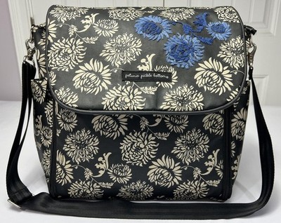 Petunia Pickle Bottom Diaper Bag Black Floral Boxy Backpack Large Messenger