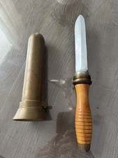 Deep Sea Dive Knife With Bronze Sheath Wood Handle Vintage Original USA