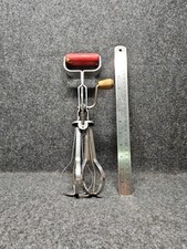 Vintage EKCO A&J Hand Mixer Red Wood Handle Hi-Speed Super Beater Made in USA
