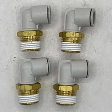 4 SMC S-pore Union Elbows Brass Push-to-Connect 12 mm Tube 3/4” Threaded Male