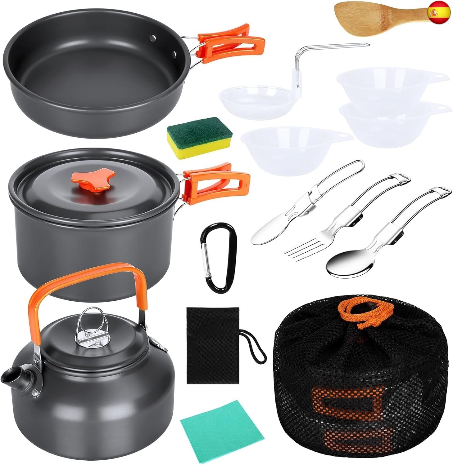 USHOP 15 Pcs Kit de Utensilios Cocina Camping,Vajilla de Camping de
