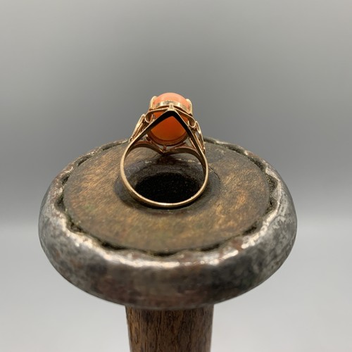Anillo de Cóctel Cabujón Coral Naranja Oro 10k De Colección/Antiguo Talla 7, 3.3g - Imagen 3 de 10