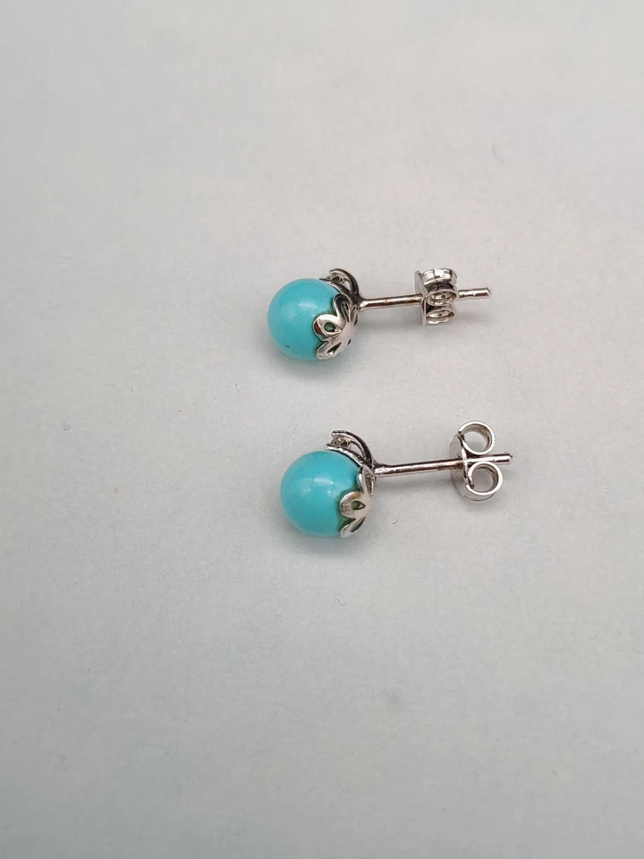 Orecchini donna pallino turchese argento bianco 925 fatto in Italia a lobo - Immagine 4 di 4