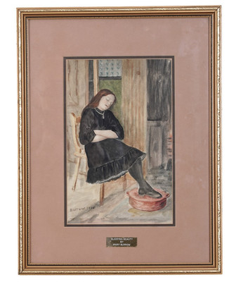 Antikes Bild gerahmt Aquarell Dornröschen signiert Mary Burrow 1910