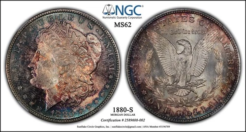 1880-S Morgan Silver Dollar NGC MS62 Colorful Toning Beautiful