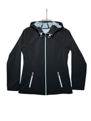 Xersion Women's Hooded Softshell Black Jacket with Light Blue Lining Size M