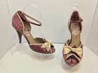 Guillaume Hinfray Dusty Rose Reptile Open Toe Leather Pumps Bow EUR 38 / US 8 M