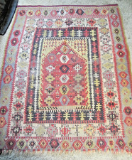 Turkish Anatolia Kilim Flatweave Prayer Rug 47" x 59" Antique Natural Dyes Worn