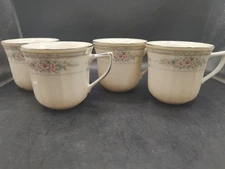 Vintage Noritake Rothschild Tea Cups 7293 Ivory China Set of 4 Platinum Rim