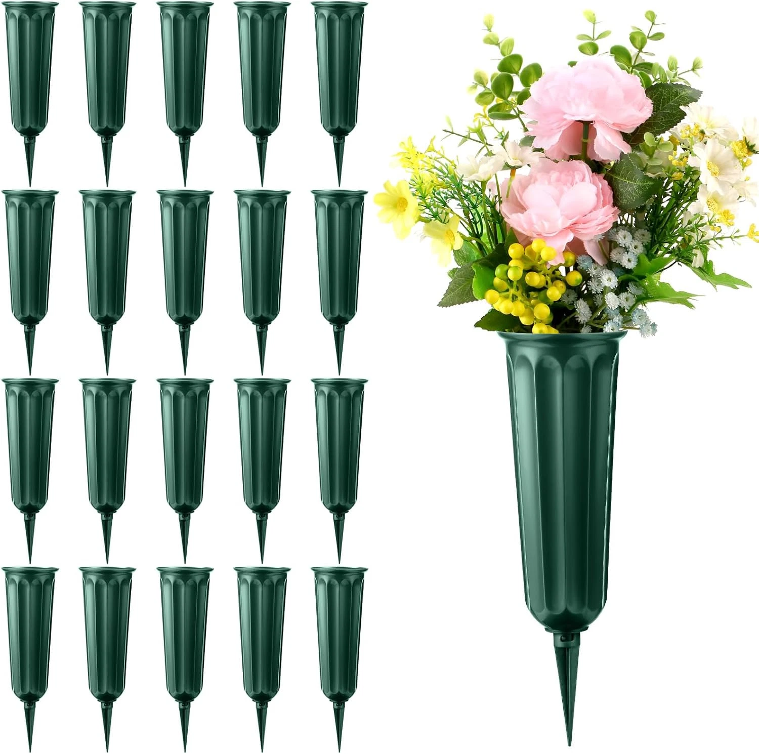 20 Pack Cemetery Vases with Spikes,Plastic Vases for Flowers,Grave Decorations f