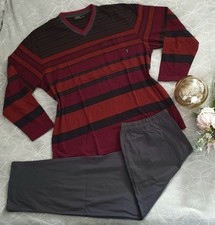 Langer Hajo Herren Schlafanzug Pyjama Set rot grau Gr. 54