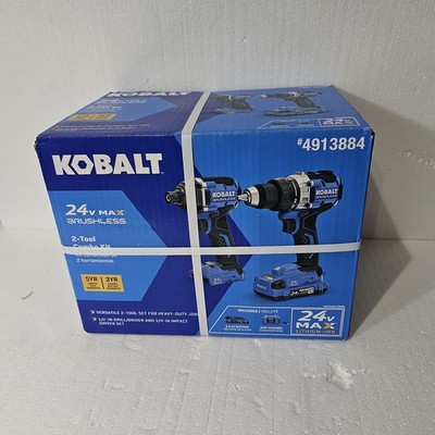 NEW KOBALT 1/4'' Impact 1/2'' Drill 24-volt Max Brushless Power Tool Combo Kit Lot