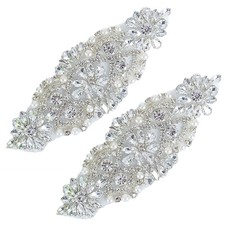 Silver Rhinestone Bridal Garter Belt - 2-Piece Iron-On Wedding Waist Belt for...