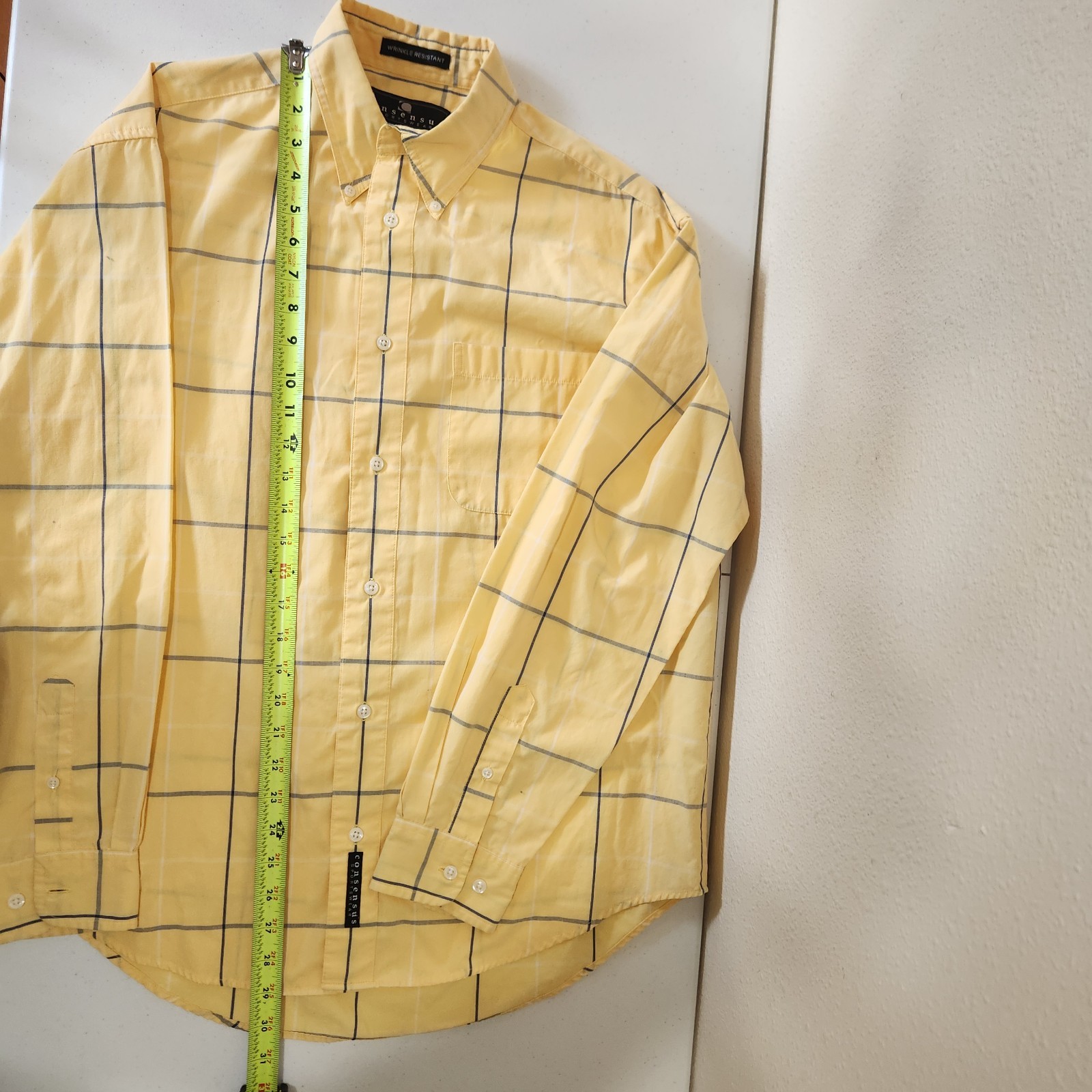 Consensus Men’s Medium Yellow Windowpane Plaid Sh… - image 7