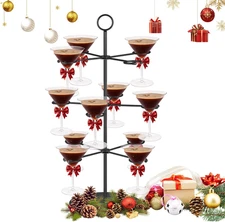 Cocktail Tree Stand for Parties Brunch,3 Tiers 12 Holders Drink Tower Wine Glass