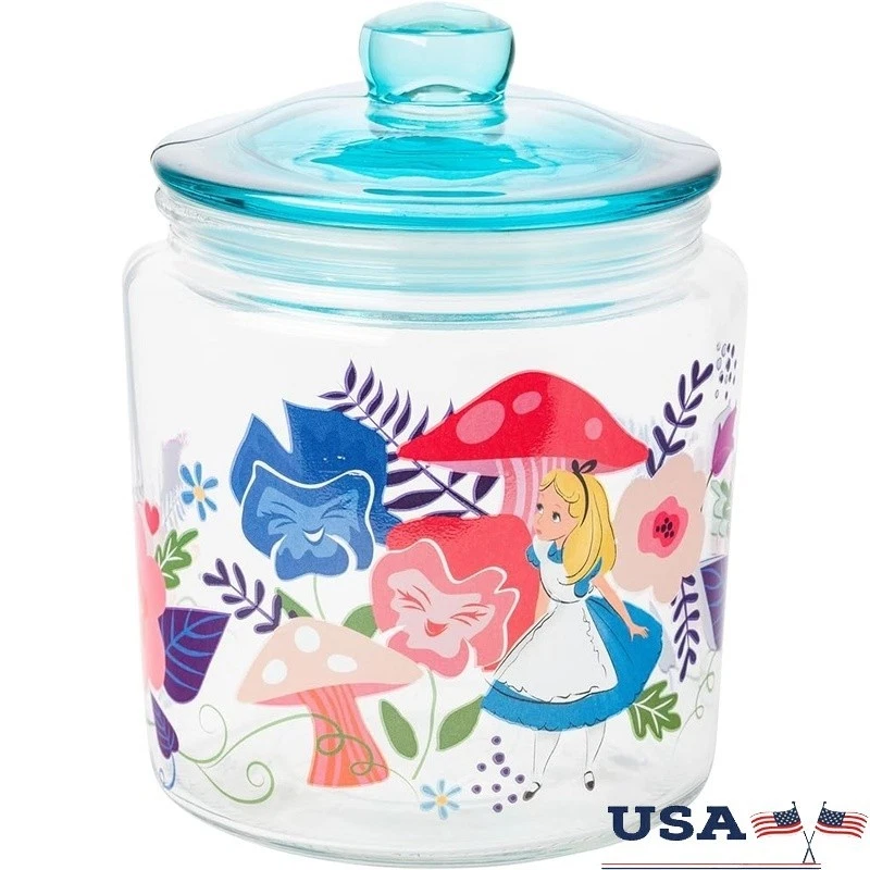 Enchanting Alice in Wonderland Glass Jar Candy Spice Storage Home Decor New