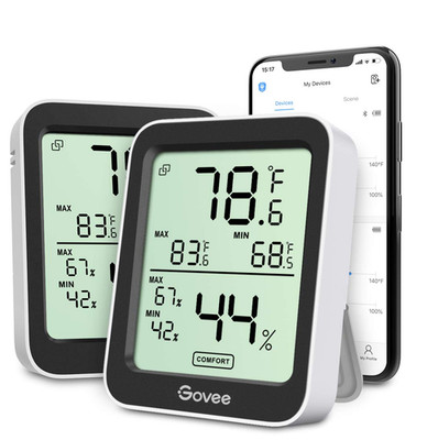 Bluetooth Hygrometer Thermometer 2 Pack with Large LCD Max Min Records Black