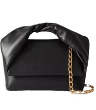 JW ANDERSON Twister midi Black leather shoulder bagGold Chain Strap $1050