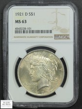 1922 Peace Silver Dollar $1 NGC MS 63 *Holder Error - Labeled as 1921-D Morgan*