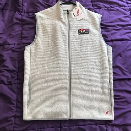 League 91 Vermont Mountain Patch Vest Mens LARGE Gray Full Zip Ribbed Golf NWT - product listing photo