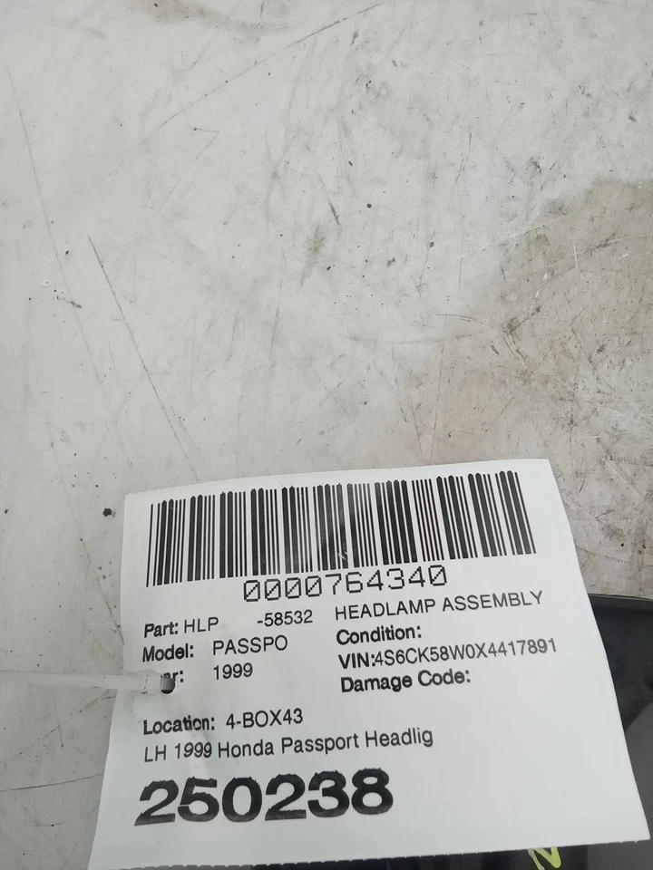 LH 1999 Honda Passport Conjunto de Farol Lateral Esquerdo do Motorista Farol USADO FABRICANTE DE EQUIPAMENTO ORIGINAL - Imagem 2 de 4