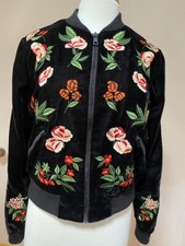 Alice Olivia by Stacey Bendet Embroidered Black Bomber Jacket Size "L" NWT