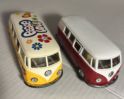 Set/2 Kinsmart VW 1962 Volkswagen Bus Ivory Peace Decal Red Diecast 1:32 READ