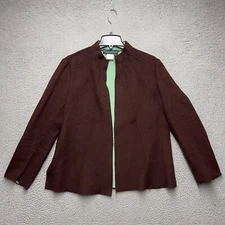 Harve Benard Wool Coat Womens 14 Brown Wool Blend Open Front Jacket Holtzman