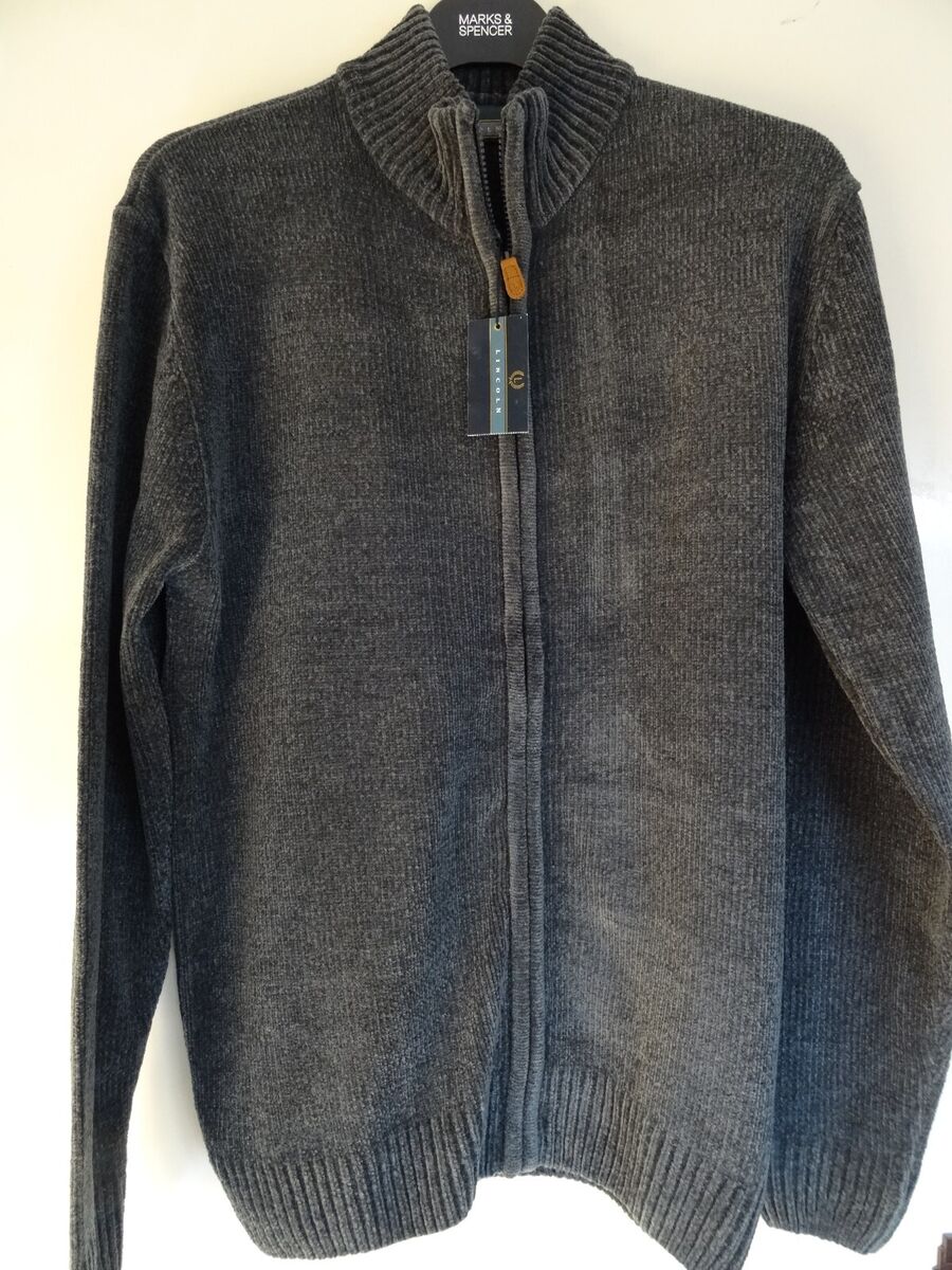 Cardigan Size Medium Grey Zip Up Collar By Lincoln At
